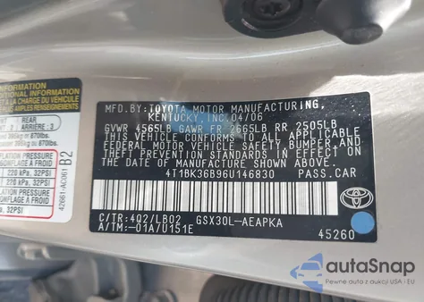 2006 Toyota Avalon Limited из США, поврежденный, VIN 4T1BK36B96U146830